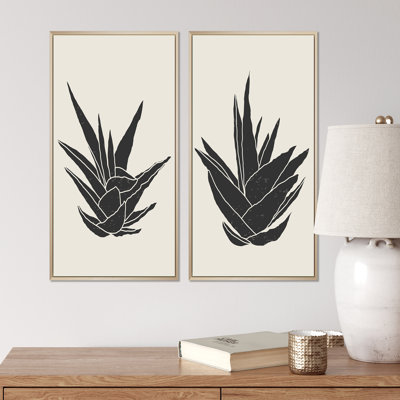«Black Botanical Abstract Leaves I», ensemble de 2 peintures