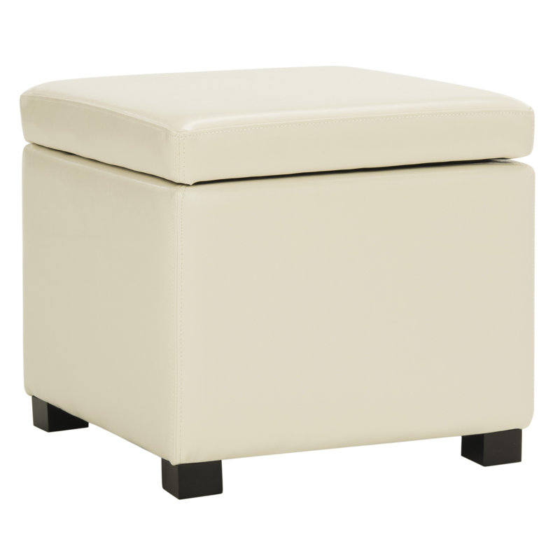 Kamyra Faux Leather Ottoman, Off-White Faux Leather