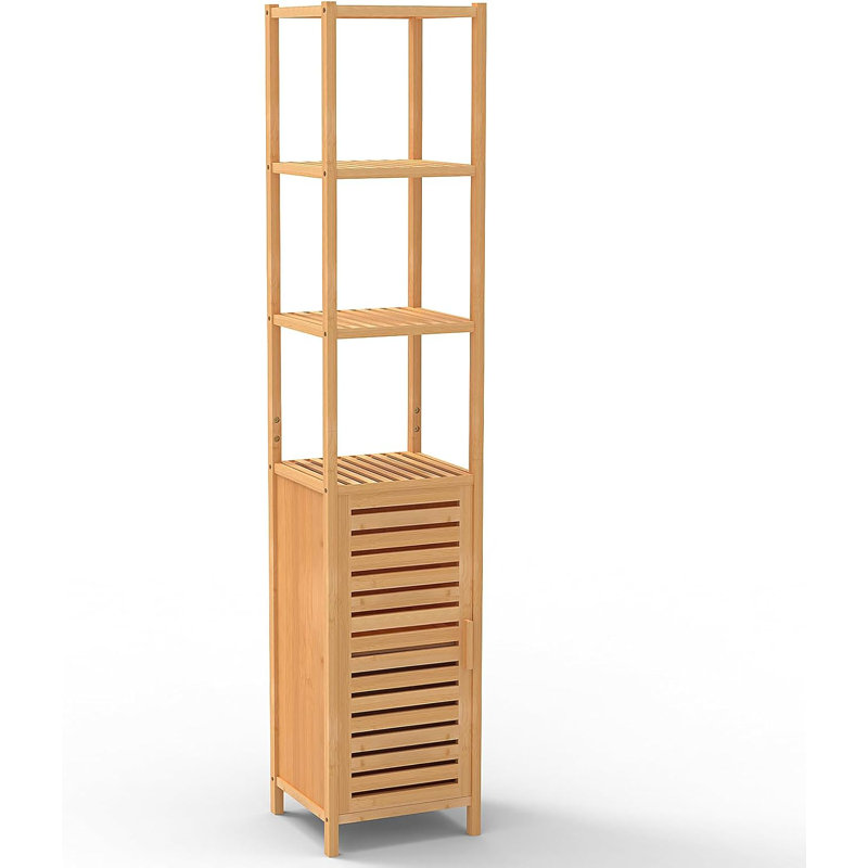 67-Inch Tall Bamboo Cabinet With Door And Shelves For Versatile Storage