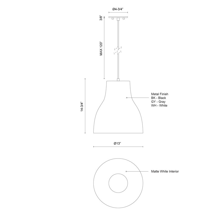 White Aluminum 14" Single Pendant Light