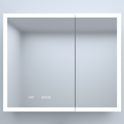 36 In. W X 30 H Rectangular Silver Aluminum Recessed/surface Mount Medicine Cabinet With High - Definition Mirror, Integrated Led, Robust Back, Adjustable Shelves, Auto Sensing Charging Clock,