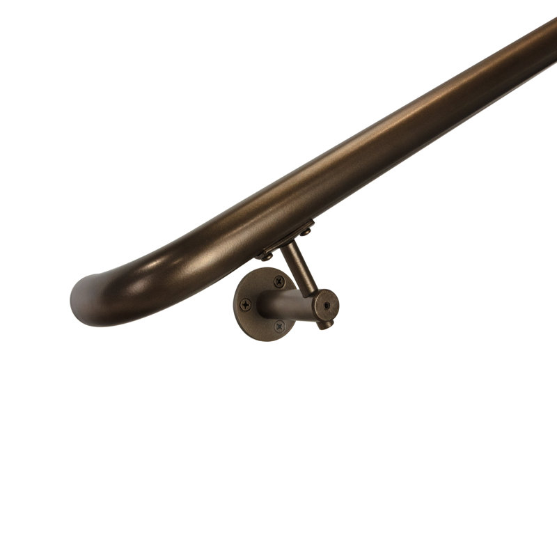 Industrial Aluminum 1.5 Inch Round Ada Complete Indoor/outdoor Straight Handrail Grab Bar Kit, Returns To Wall, Bronze
