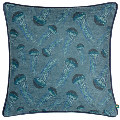 Jarman Abyss Jellyfish Animal Print Blue Square Throw Cushion Covers