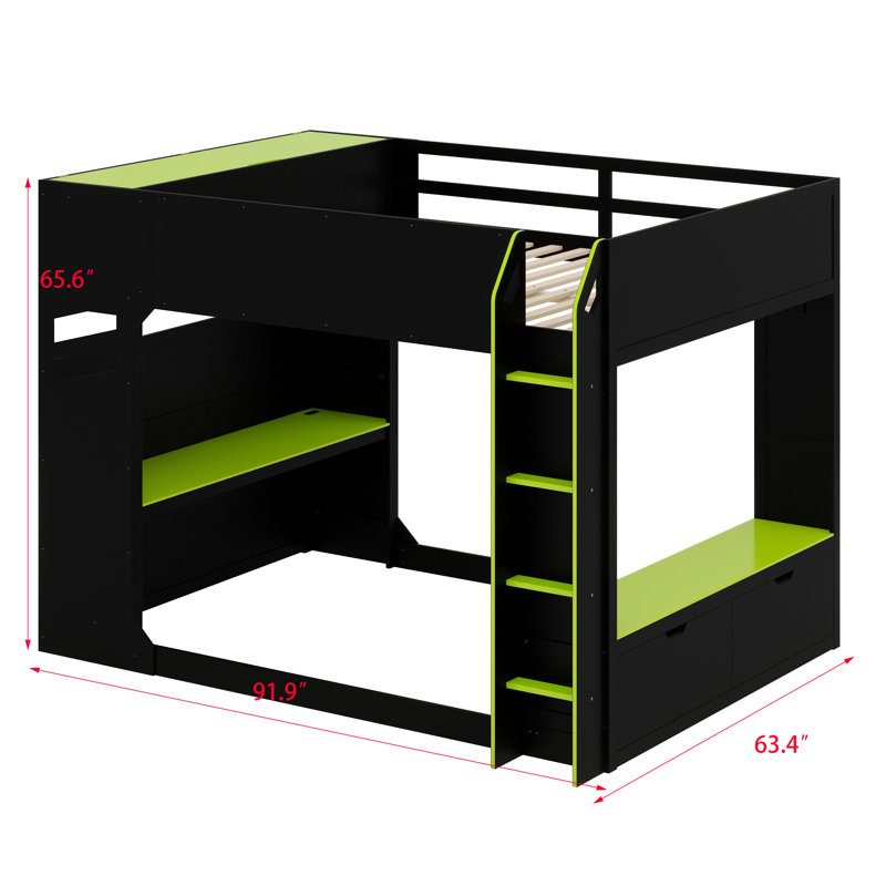 Lit mezzanine avec bureau à hauteur réglable, Vert