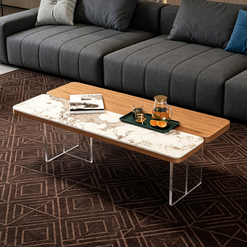 Table basse flottante en acrylique, Nut Brown , 17.71" H x 51.18" W x 27.55" D