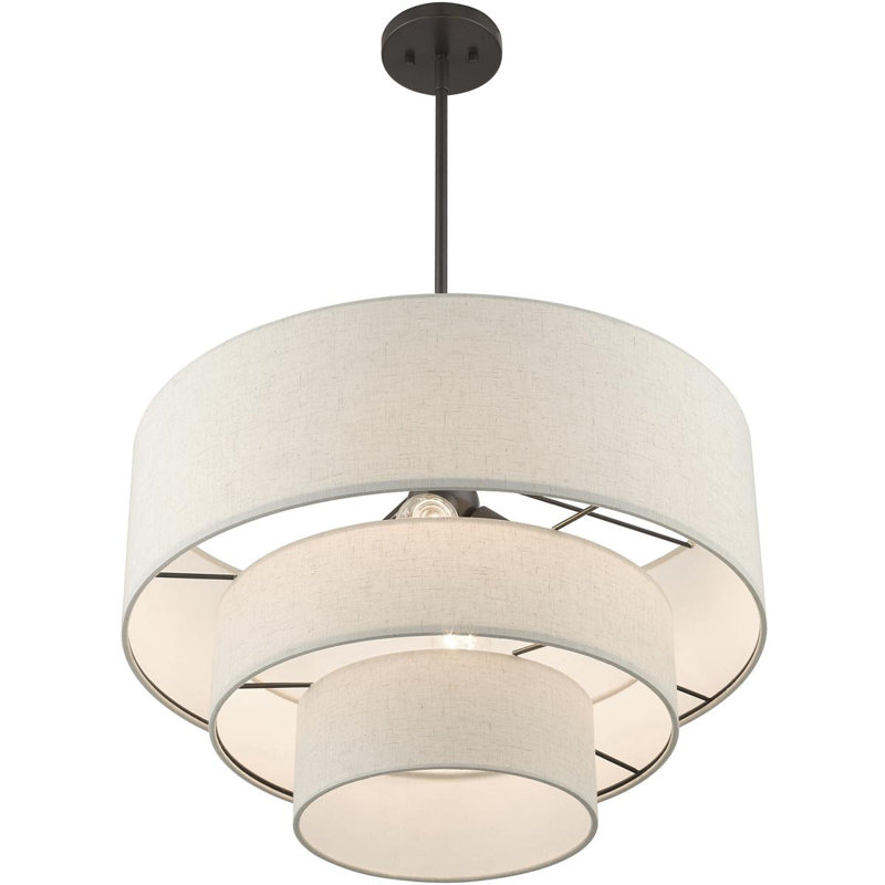 Lustre suspendu 4 lumières en nickel brossé, Blanc, Bronze anglais, Gruau