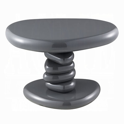 Fory End Table, 22 Inch Asymmetric Stacked Pebble Base, High Gloss Gray