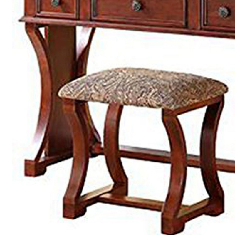 Ensemble coiffeuse avec tabouret et miroir Potterville, Brun