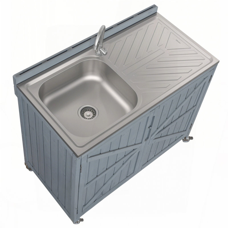 Îlot de cuisine extérieur 39,4 po avec évier en acier inoxydable 304, Bleu gris