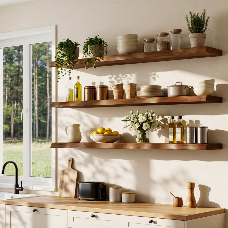 Tablettes murales flottantes en bois, Noyer brun