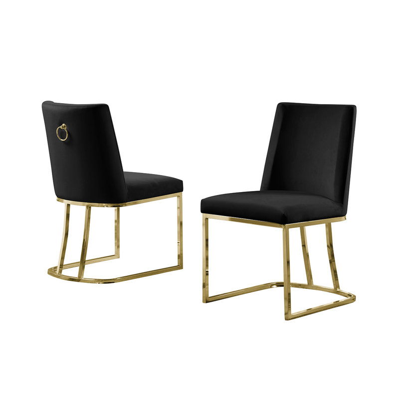 Stansted 19'' H Velvet Upholstered Side Chair, Gold, Black