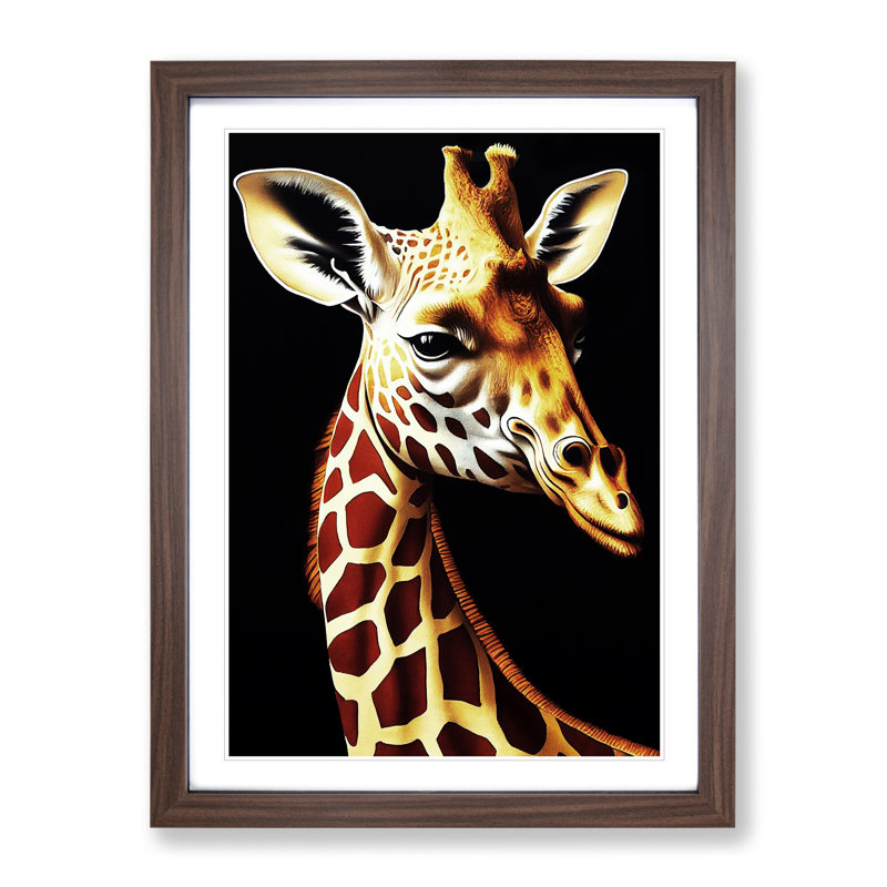 Pretty Giraffe - Single Picture Frame Print, 64cm H x 46cm W x 2cm D, Walnut Framed