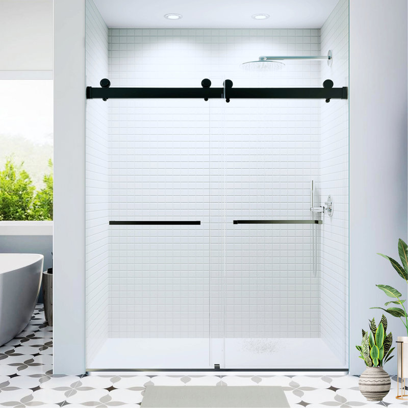 Sliding Frameless Soft-Close Shower Door For Bathroom, Matte Black