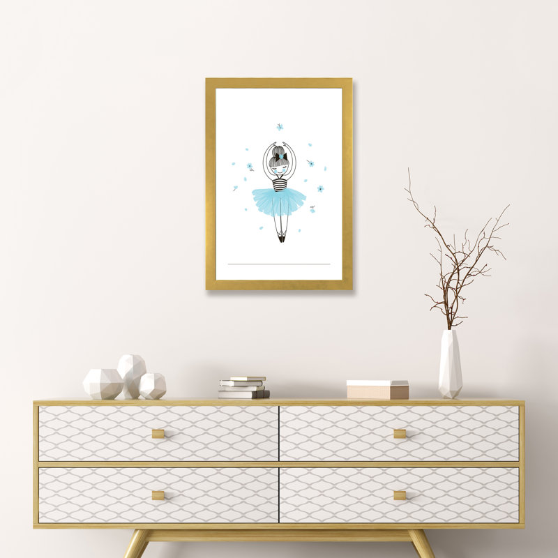 Petite ballerine - impression d'art graphique, H 24 po x l 16 po x P 1 po, Papier encadré doré, Blanc