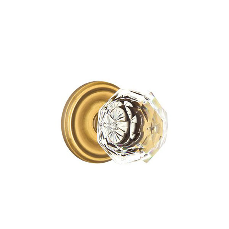 Ensemble de faux boutons Emtek avec rosette régulière et bouton en verre Diamond, Laiton antique français