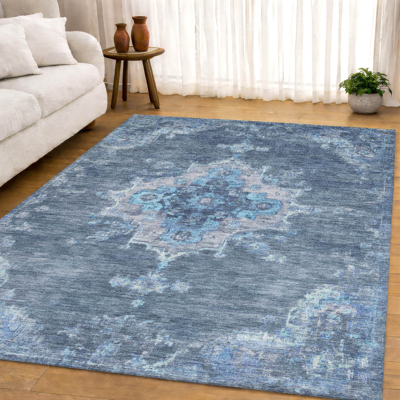 Premium Machine Washable Mayfield AMF2321 Global Rug, Blue, 5' x 7'6"