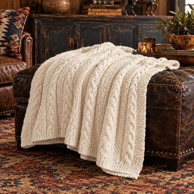 In2Green Classic Textured Cable Knit White Throw