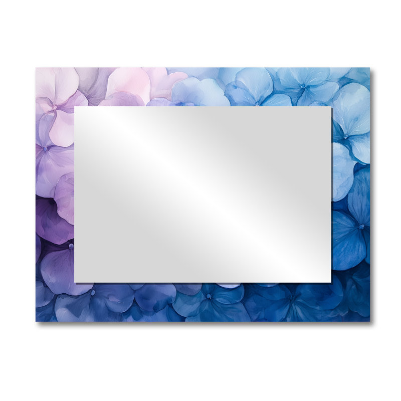 Hortensia en aquarelle délavée à l'encre mauve I - miroir décoratif floral imprimé sur métal, 30 po x 40 po