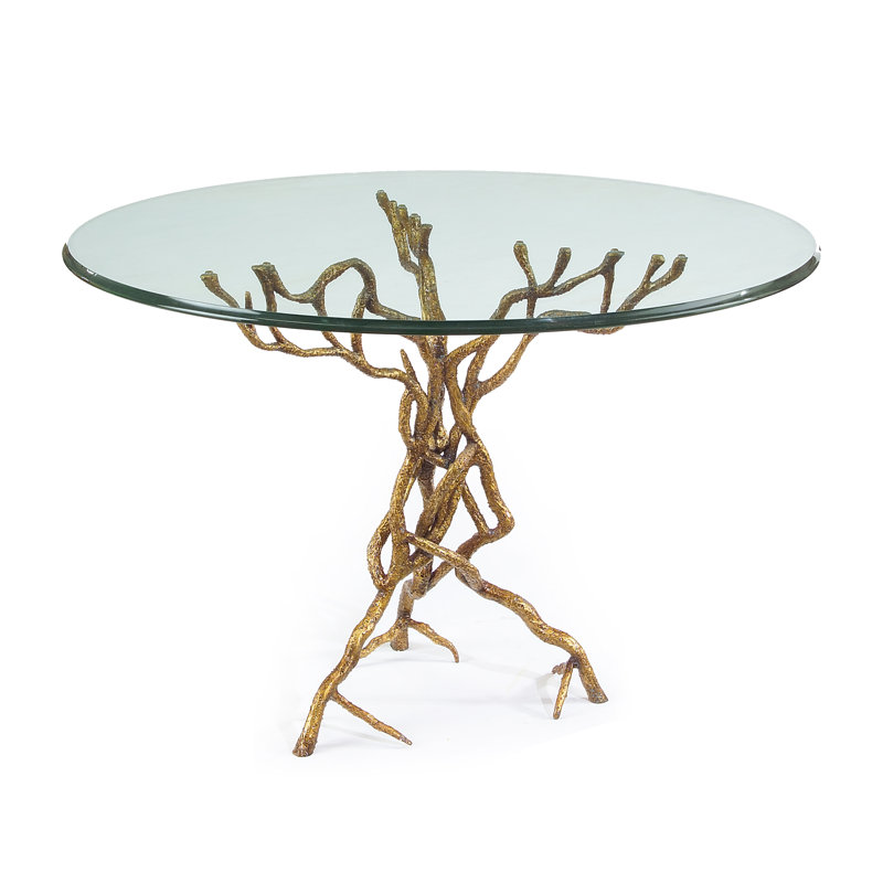 Branches Round Glass Top Dining Table with Metal Base