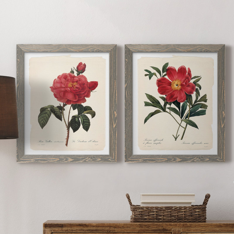 «Red Botanical III», ensemble de 2 peintures sur toile encadrées, H 31,5 po x l 47 po x P 1,5 po, Gris