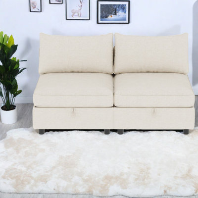 Canapés compacts et modernes avec rangement, chenille beige pour les petits espaces