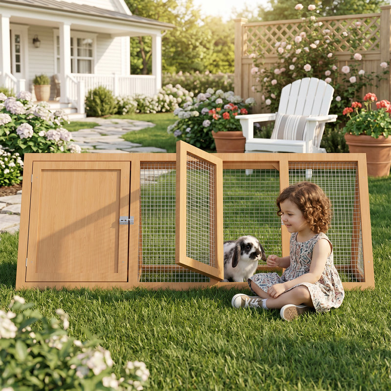 Clapier en bois en forme de A pour lapins et cailles, avec grillage d'aération, deux portes, cage extérieure pour petits animaux de jardin.