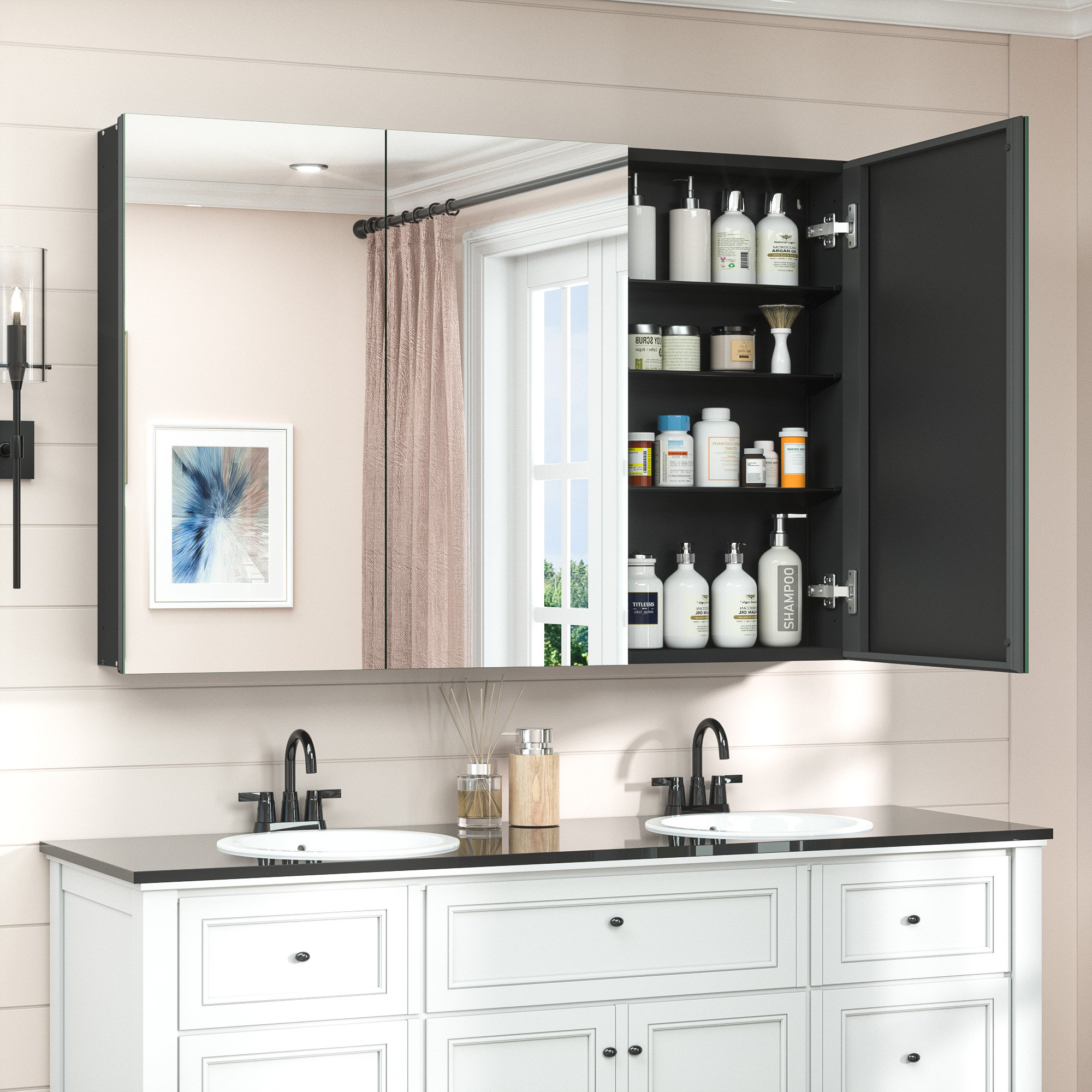 Husai Recessed or Surface Mount Aluminum Frameless Medicine Cabinet With Mirrored Door and Adjustable Shelves