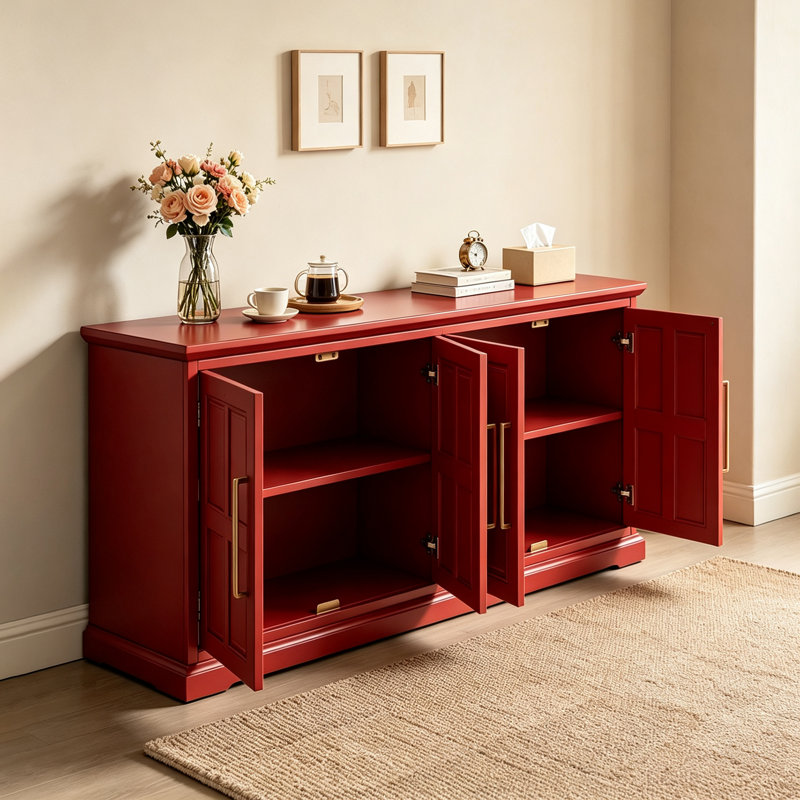 Buffet multifonctionnel rétro de style français, Rouge