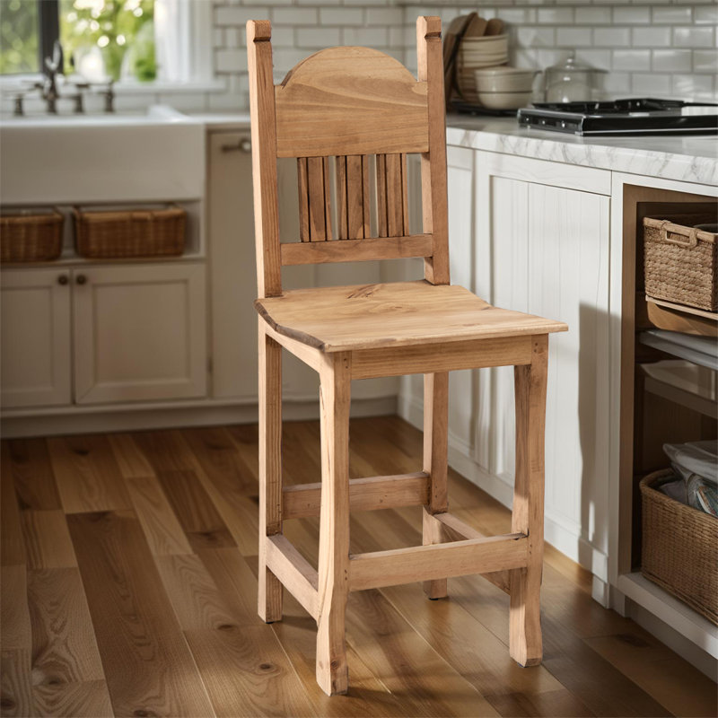 Barstool with Wood Seat, Counter Stool (24” Seat Height), Brown