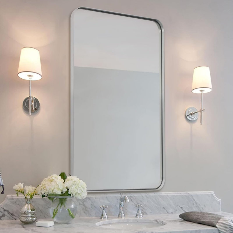 Miroir de salle de bain Inse Cadre en acier inoxydable, 40 po x 24 po, Nickel brossé
