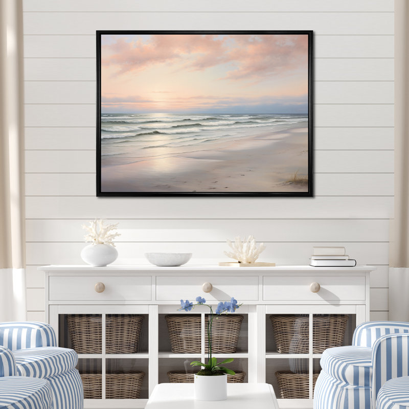 «Beach Serenity Gentle Pink Pastel Sunrise - Coastal Beach», reproduction sur toile, H 24 po x l 32 po x P 1 po