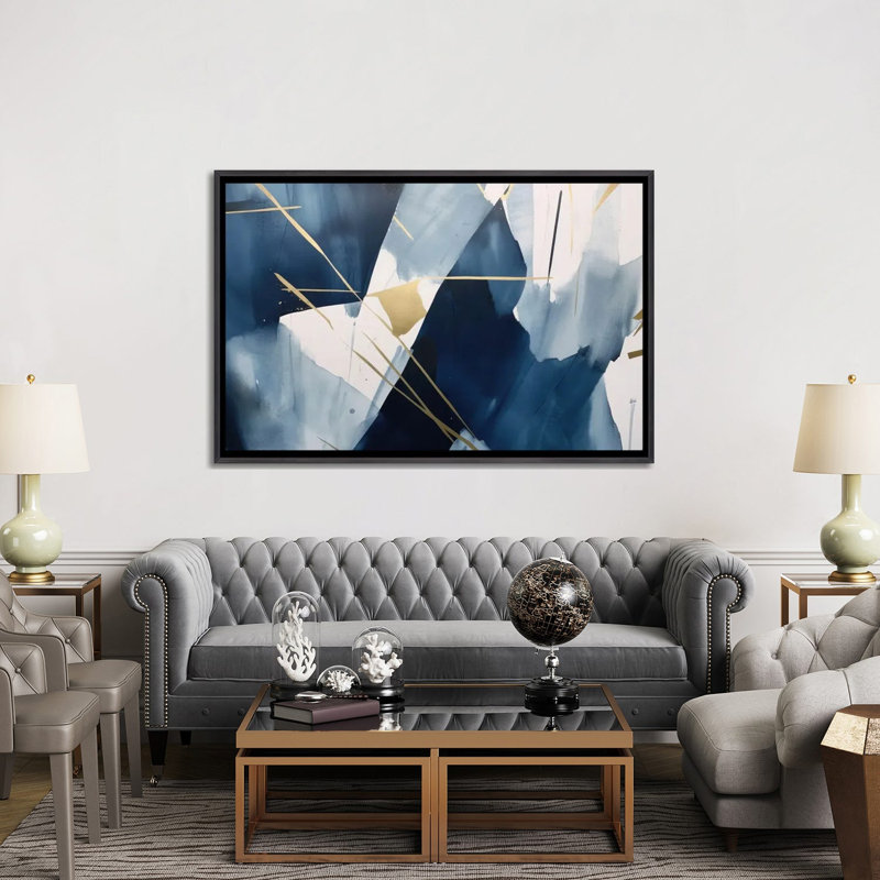 Dark Blue Abstraction III, 40" H x 60" W x 1.5" D, No Mat, Distressed Black Floater Framed Canvas