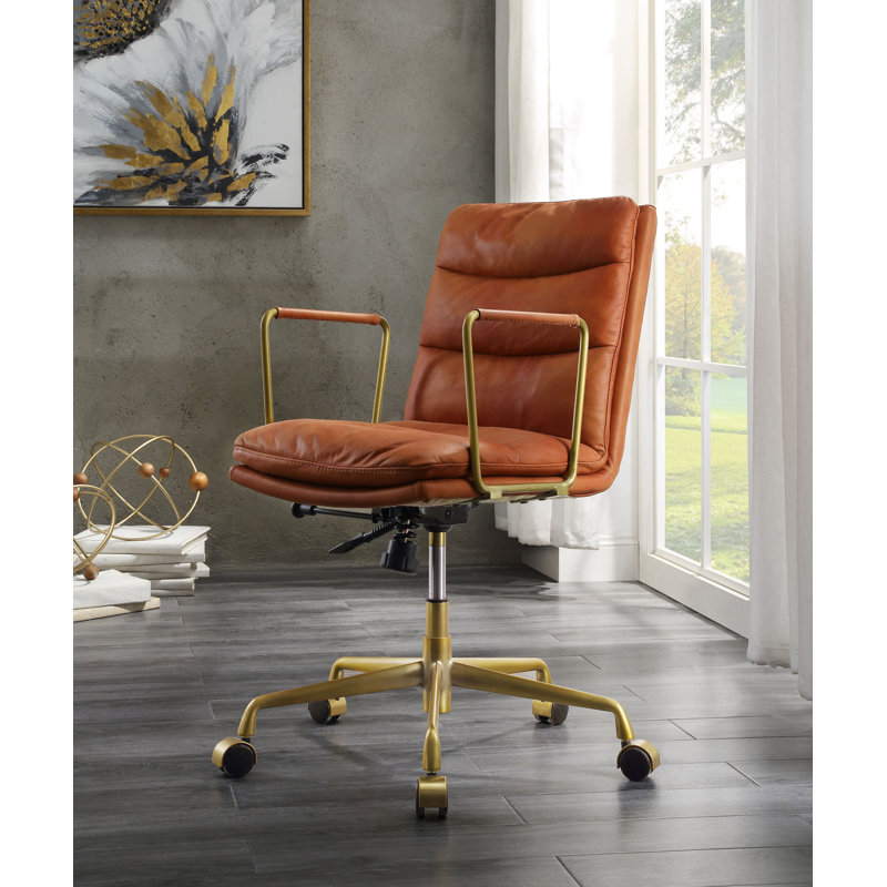 Chaise de bureau en cuir véritable Dudley