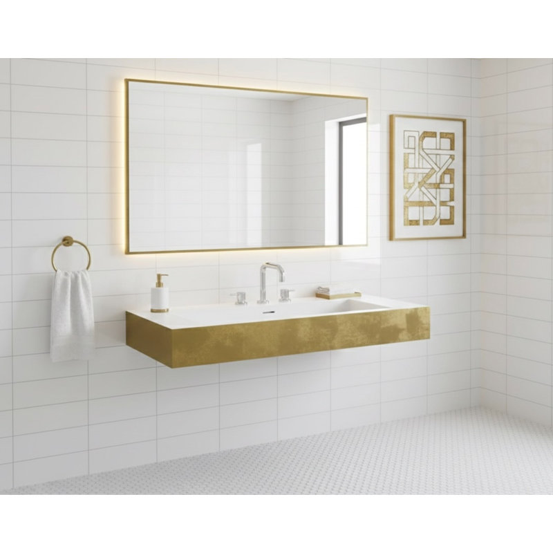 Vast Studio 39.4” L x  18.9” W Wall-Mounted Rectangular Bathroom Sink –Aged Brass/White Elevated Concrete, Brass/White