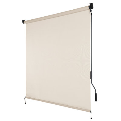 Semi-Sheer Outdoor Roller Shade, Cordless Crank Solar Fabric Sunshade