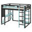 Lit mezzanine double avec bureau, lumière à DEL RVB et station de charge, lit en bois avec bureau en dessous-583216502