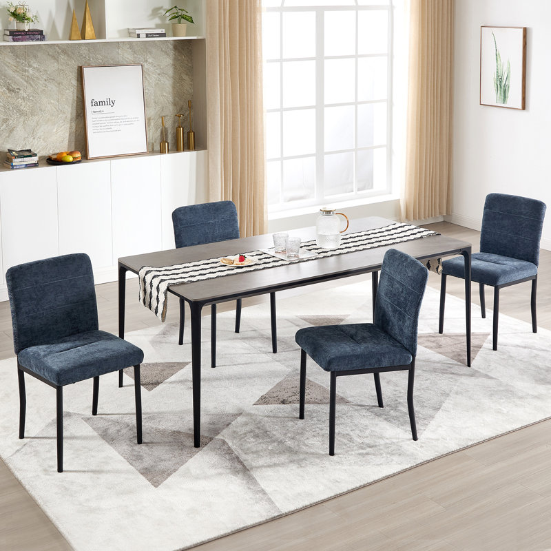 Chaise de salle à manger moderne avec pieds en métal, Bleu, 4
