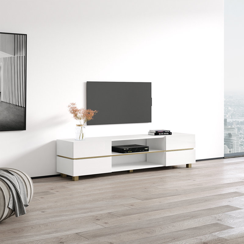 Gurkiran 70.9" Modern TV Stand with High Gloss Finish, White