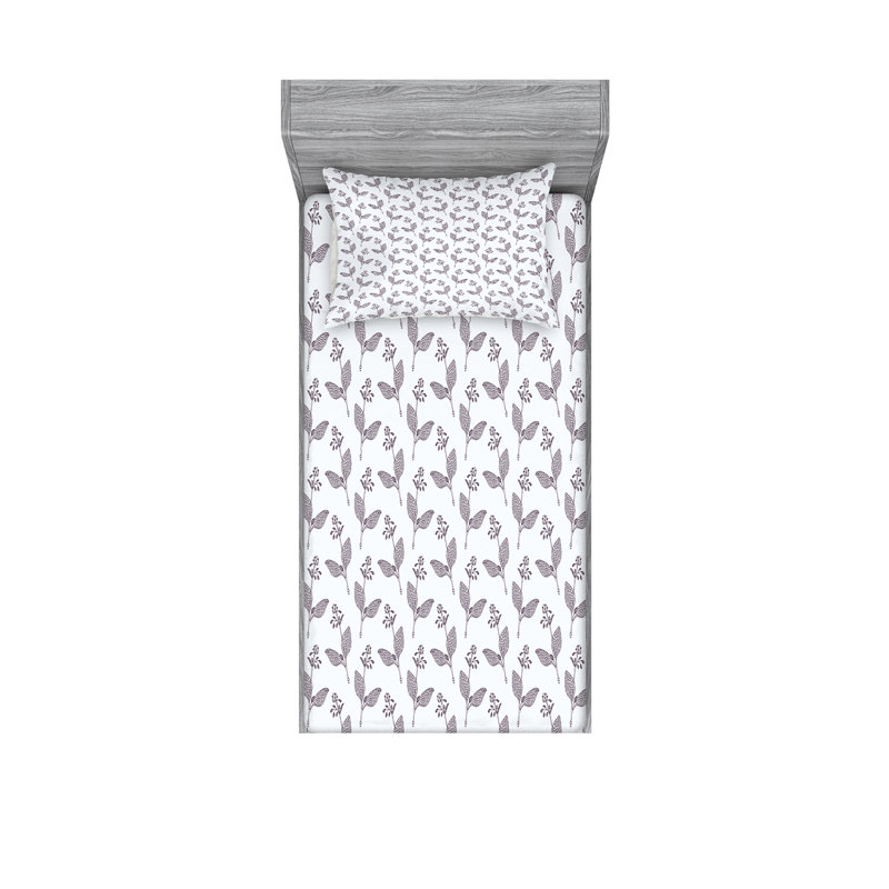 Microfiber Sheet Set, Twin Sheet Set with Fitted Sheet, Light Blue/White, Floral