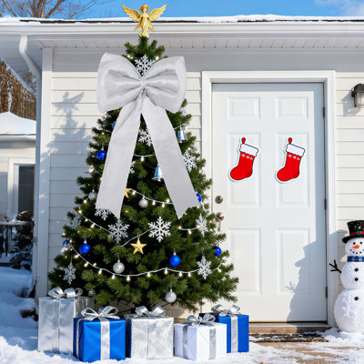 Ensemble de 25 arcs de Noël en argent satiné - arc de décorateur de grand arbre câblé et 24 petits arcs de ruban - décorations des Fêtes pour arbre de Noël, couronne, guirlande, intérieur extérieur