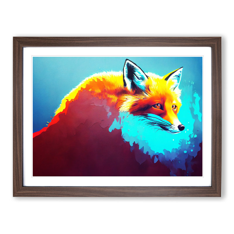 Fox Vol.4 - Single Picture Frame Painting, Walnut, 46cm H x 64cm W x 2cm D