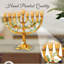 Ensemble de célébration de Hanoukka - candélabre de la menorah en émail peint à la main avec motif d'arbre et de boutons floraux et 2 qté de dreidels tournants peints à la main par Matashi