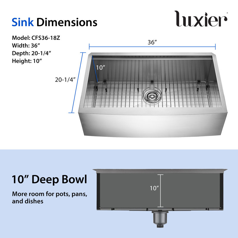 Farmhouse Apron Single Bowl Stainless Steel Kitchen Sink Workstation with Accessories, 36" W x 20.25" D x 10" H