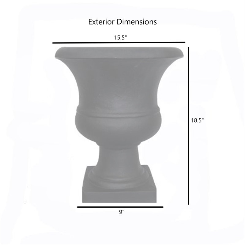 Alojzij Durable Plastic Urn Planter, Black, 18.5" H x 15.5" W x 9" D
