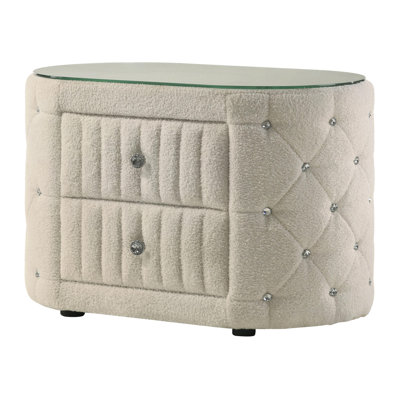 2-Drawer Upholstered Nightstand Bedside Table Ivory