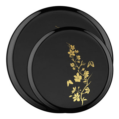Black with Gold Floral Plastic Dinnerware Value Set - 120 Sets