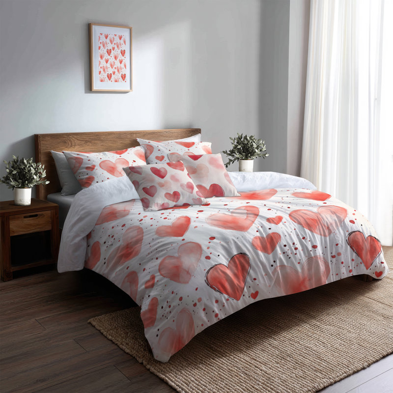 Ensemble de literie 5 pièces Teens Love - Ensemble de housse de couette et de coussins Comfort Cozy Hearts