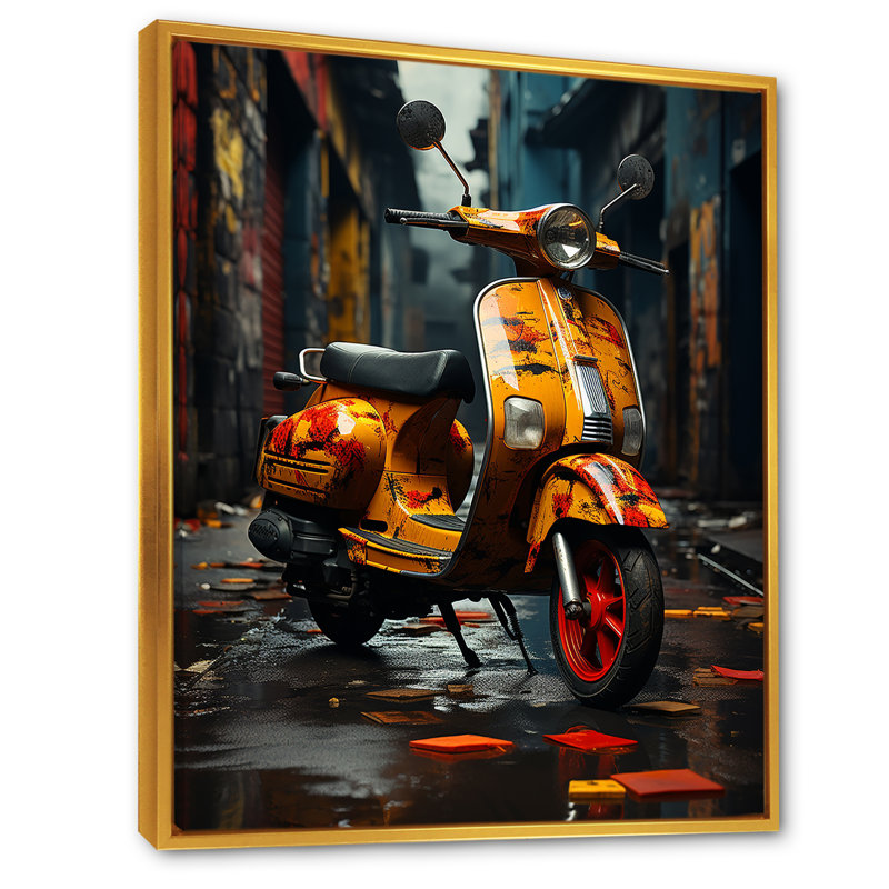 Scooter Escape II sur impression sur toile, H 32 po x l 16 po x P 1 po, Cadre flottant doré