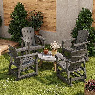 Fauteuils coulissants d'extérieur en PEHD avec accoudoirs larges et grain de bois réaliste (ensemble de 4)