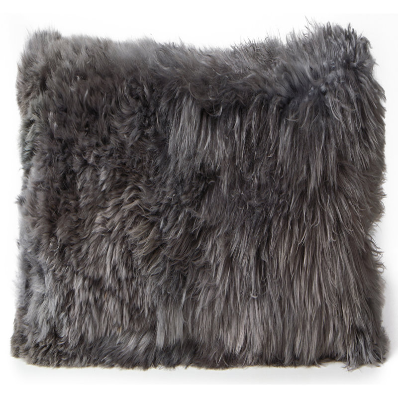  Square Cushion Alpaca Suri Wool With Microsuede Back 20" W x 20" H Indoor Accent Pillow, silver